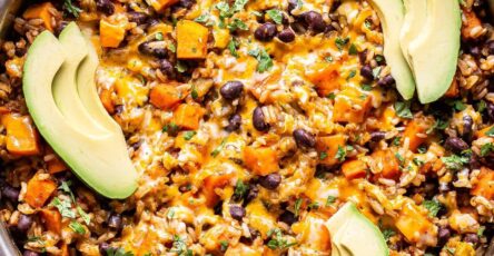 Southwest Sweet Potato, Black Bean and Rice Skillet